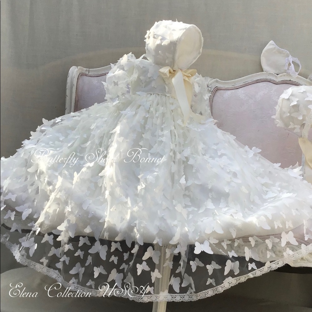 Butterfly Christening Gown with Bonnet